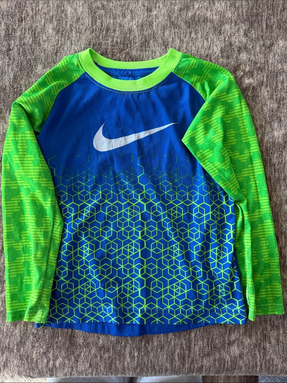 Nike Boys' Long-Sleeve Dri-Fit Shirt - Blue & Neon Green